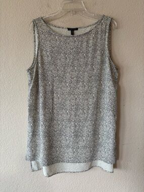 Eileen Fisher Geometric Tencel Blend High Low Tunic Tank Top Tan Black  Womens L